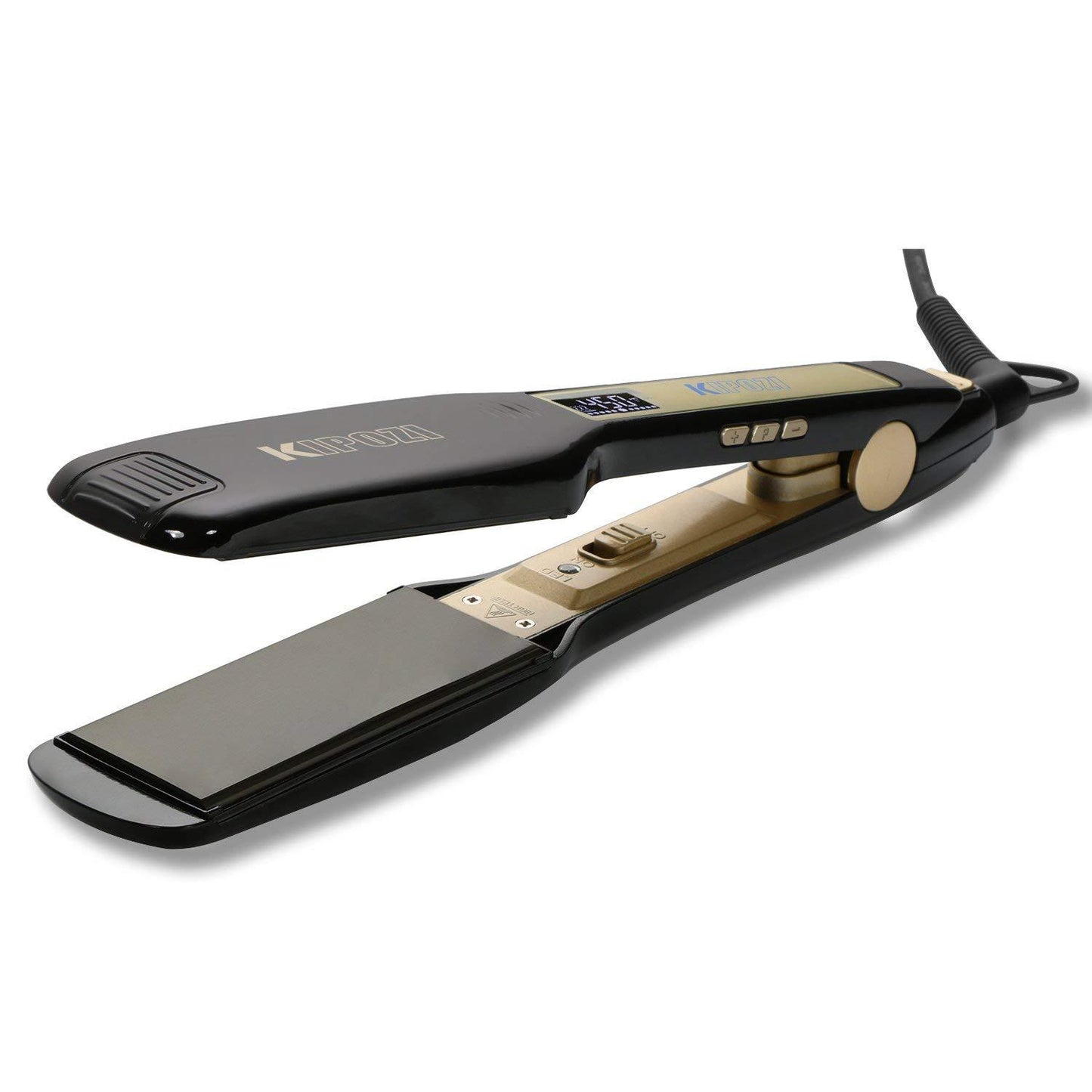KIPOZI Professional Titanium Flat Iron Hair Straightener with Digital LCD Display Dual Voltage Instant Heat Up1.75 inch (Wide Black) K-139