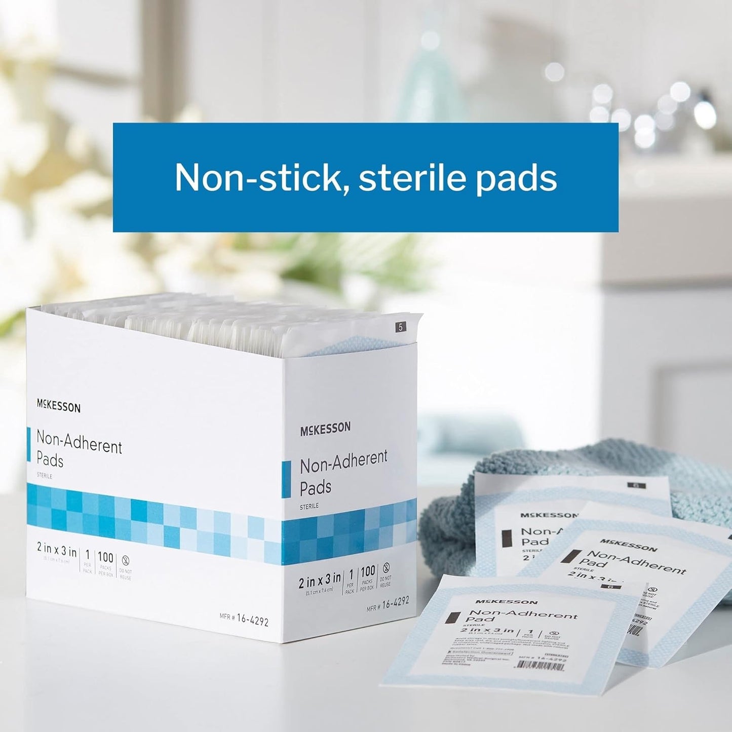 McKesson Non-Adherent Pads, Sterile, 2 X 3 Inhes, 100 Pack