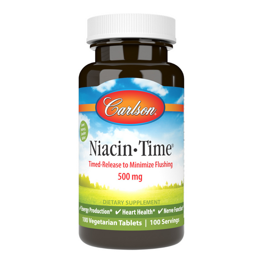 Carlson Niacin Time 500mg Supplement 100 Vegetarian Capsules