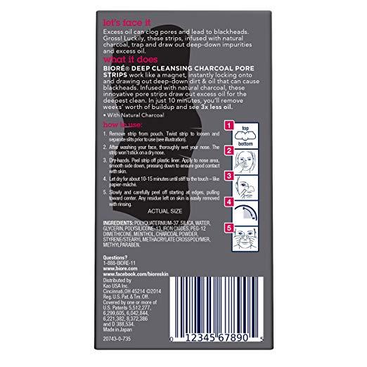 Biore Deep Cleansing Charcoal Pore Strips (Pack of 6)
