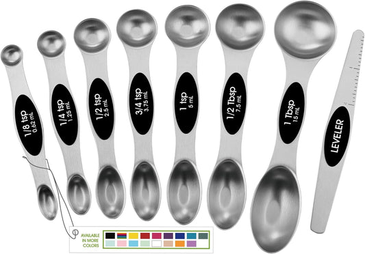 Spring Chef Magnetic Measuring Spoons Set of 8 With Leveler, Black