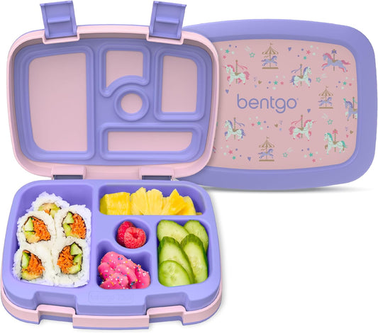 Bentgo Kids Prints Leak-Proof, 5-Compartment Bento-Style Kids Lunch Box (Carousel Unicorns)