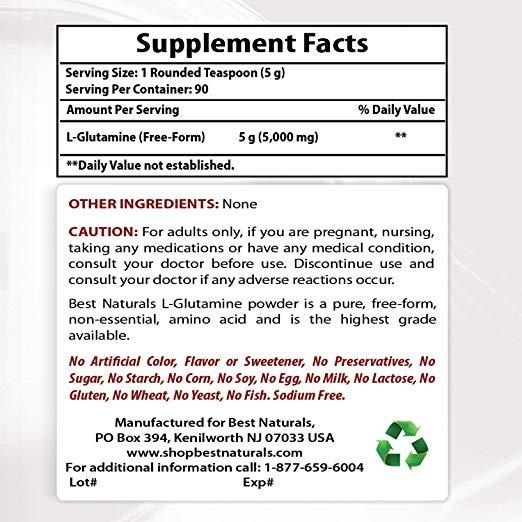 Best Naturals L-Glutamine Powder Fuel For Workout 1 lb / 454 g