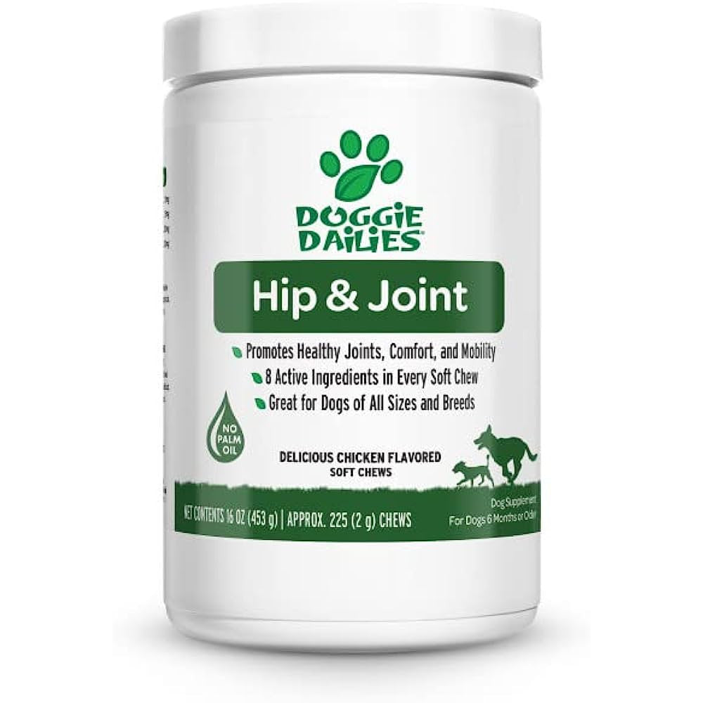Doggie Dailies Advanced Hip & Joint Supplement, Chicken Flavor, 225 Soft Chews PACKAGING MAY VARY
