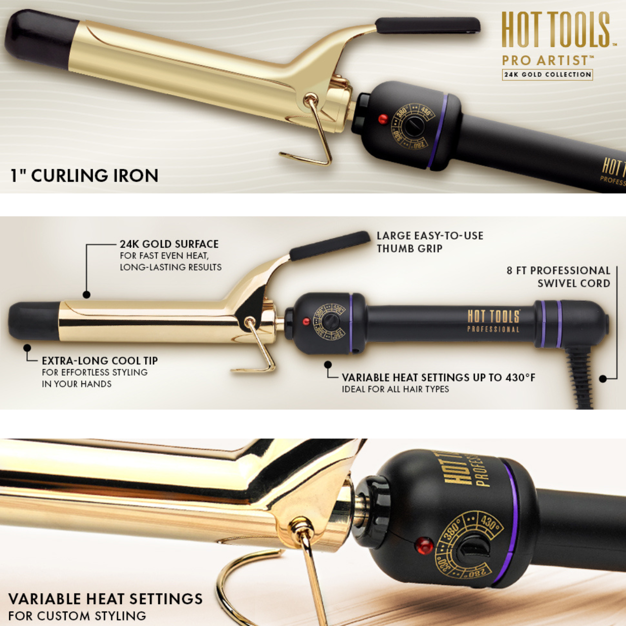 Hot Tools Pro Artist Collection Curling Iron Long - Lasting Beautiful Bouncy Curls 24K Gold