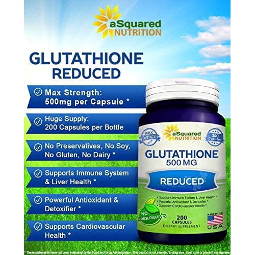 aSquared Nutrition Glutathione 500 mg, Reduced 200 Capsules