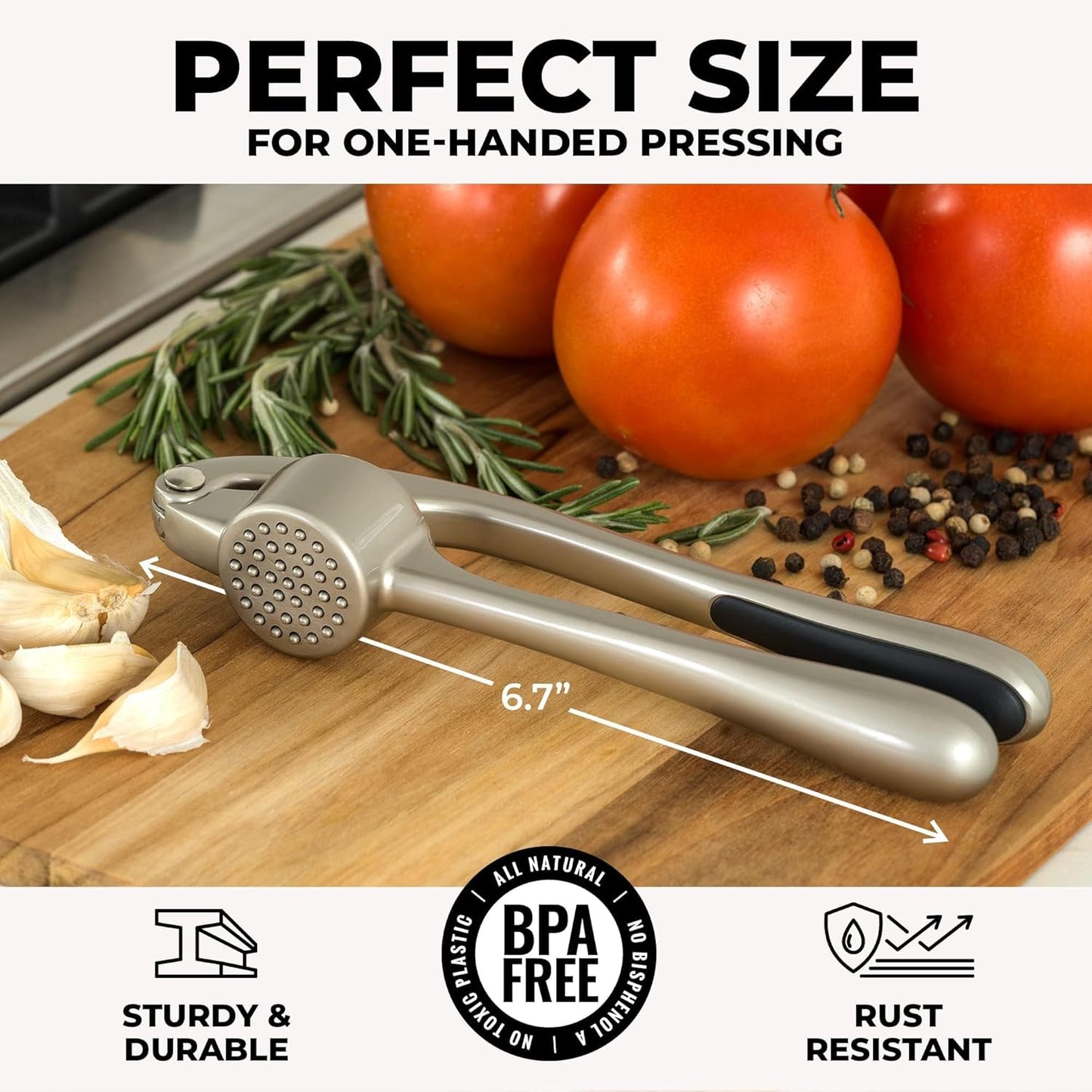 Zulay Kitchen Premium Garlic Press Set Silicone Garlic Peeler & Brush (Silver)