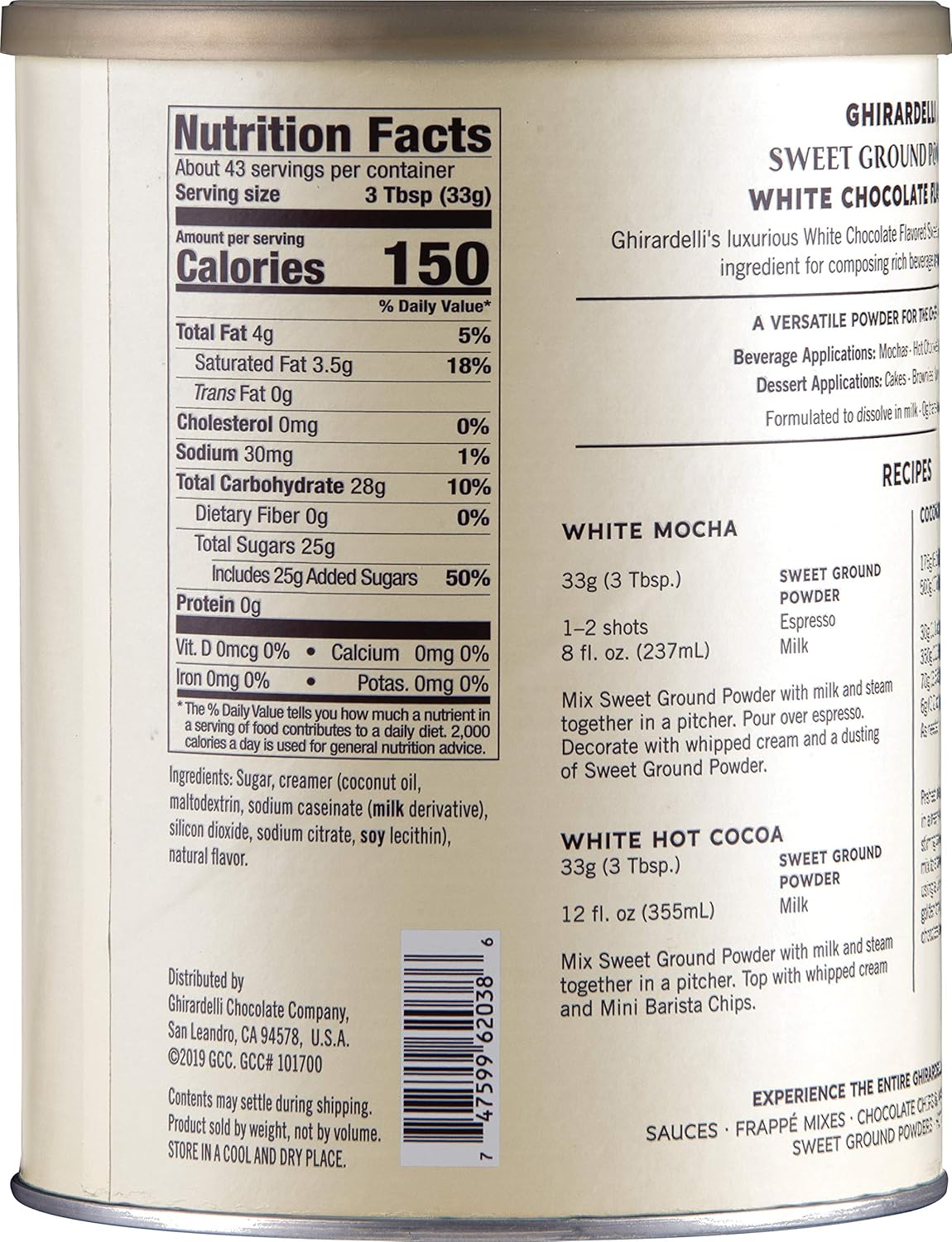 Ghirardelli Sweet Ground Powder for Premium Beverage & Dessert Creations, 3 lbs