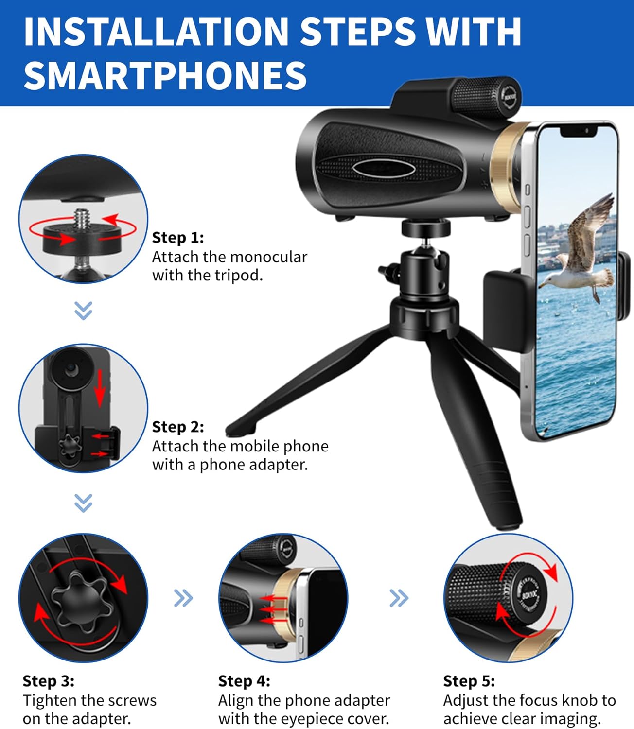 Monocular Telescope with Smartphone Adapter Tripod