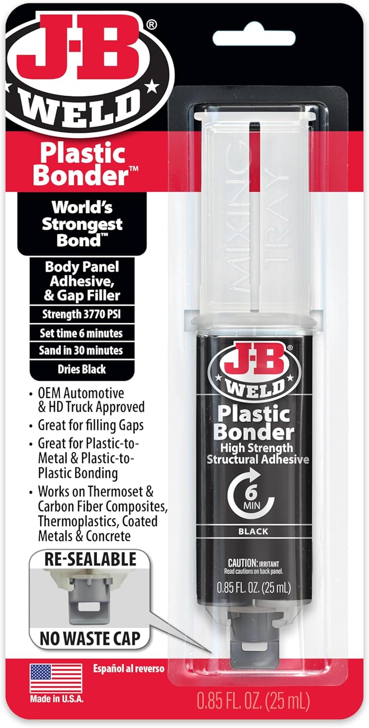 J-B Weld 50139 Plastic Bonder Body Panel Adhesive and Gap Filler Syringe, Black, 25 ml