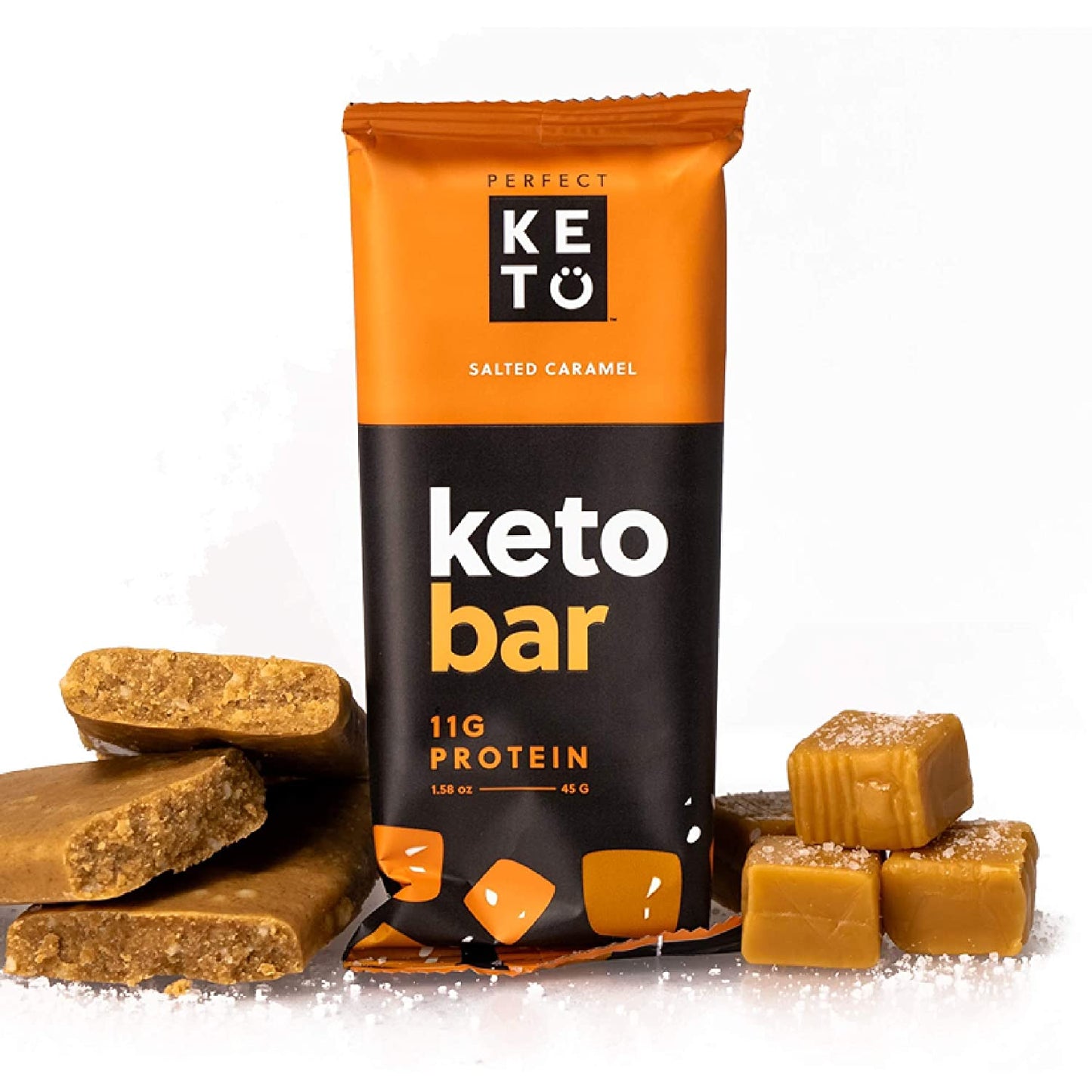 Perfect Keto Bars - Salted Caramel - 1 Bar: 3g Net Carbs, 19g Fat, 11g protein - Keto Diet Food Dessert