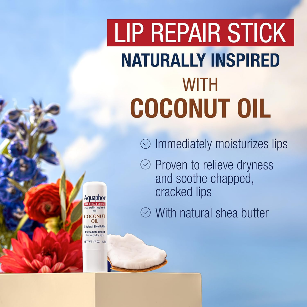 Aquaphor Lip Repair Stick Coconut Oil, 0.17 oz / 4.8 g ea, (3 Count)
