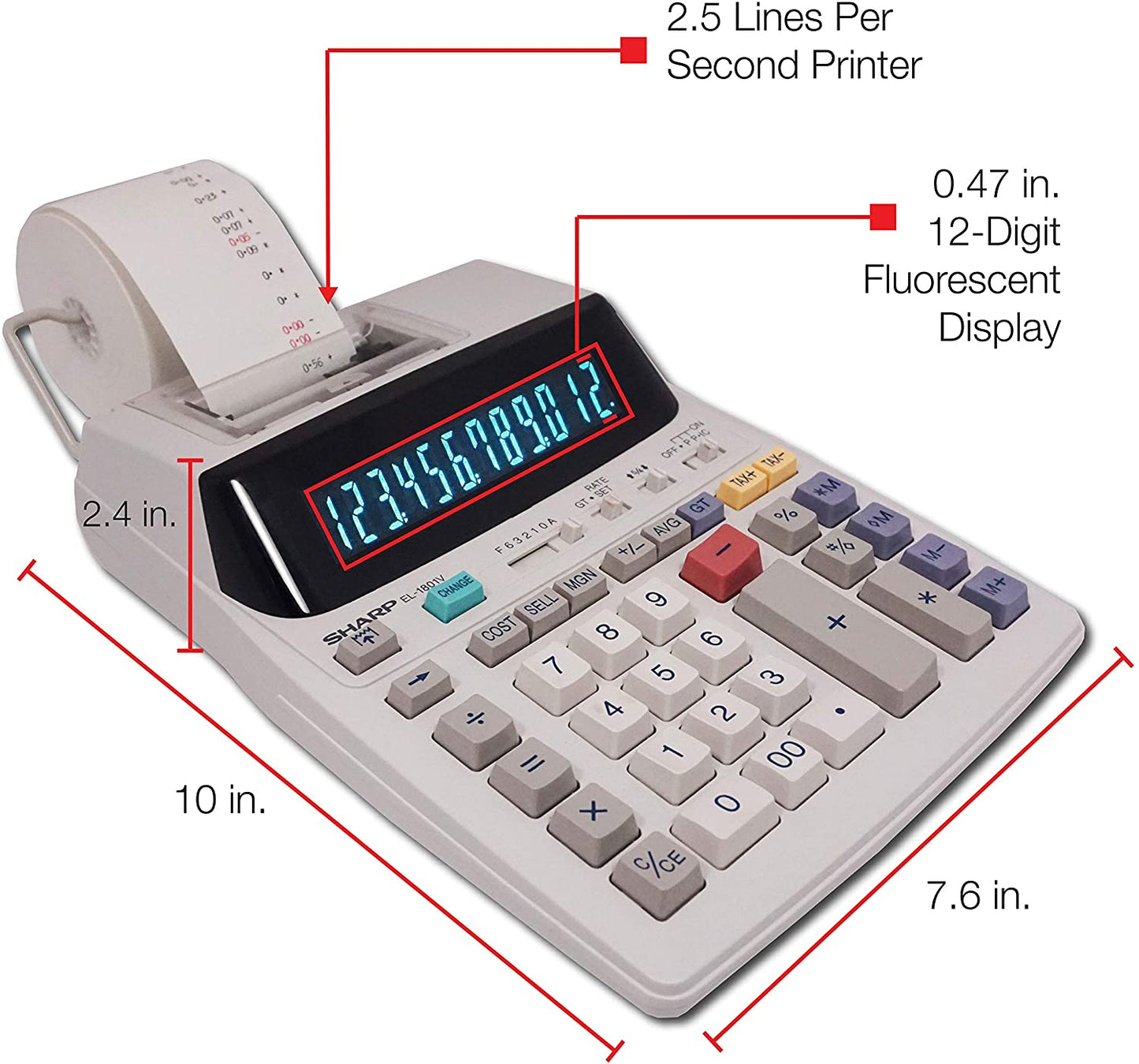 Sharp EL-1801V Electronic Two-Color Printing Calculator Black/Red, 120V NO BOX