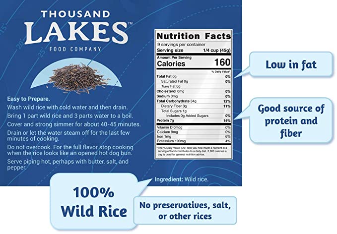 Thousand Lakes Minnesota Grown 100% Wild Rice All Natural - 15 Oz/500 Grams