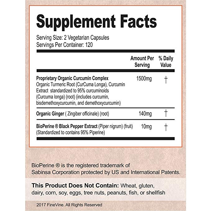 Turmeric Curcumin w BioPerine Black Pepper & Ginger 120 Caps