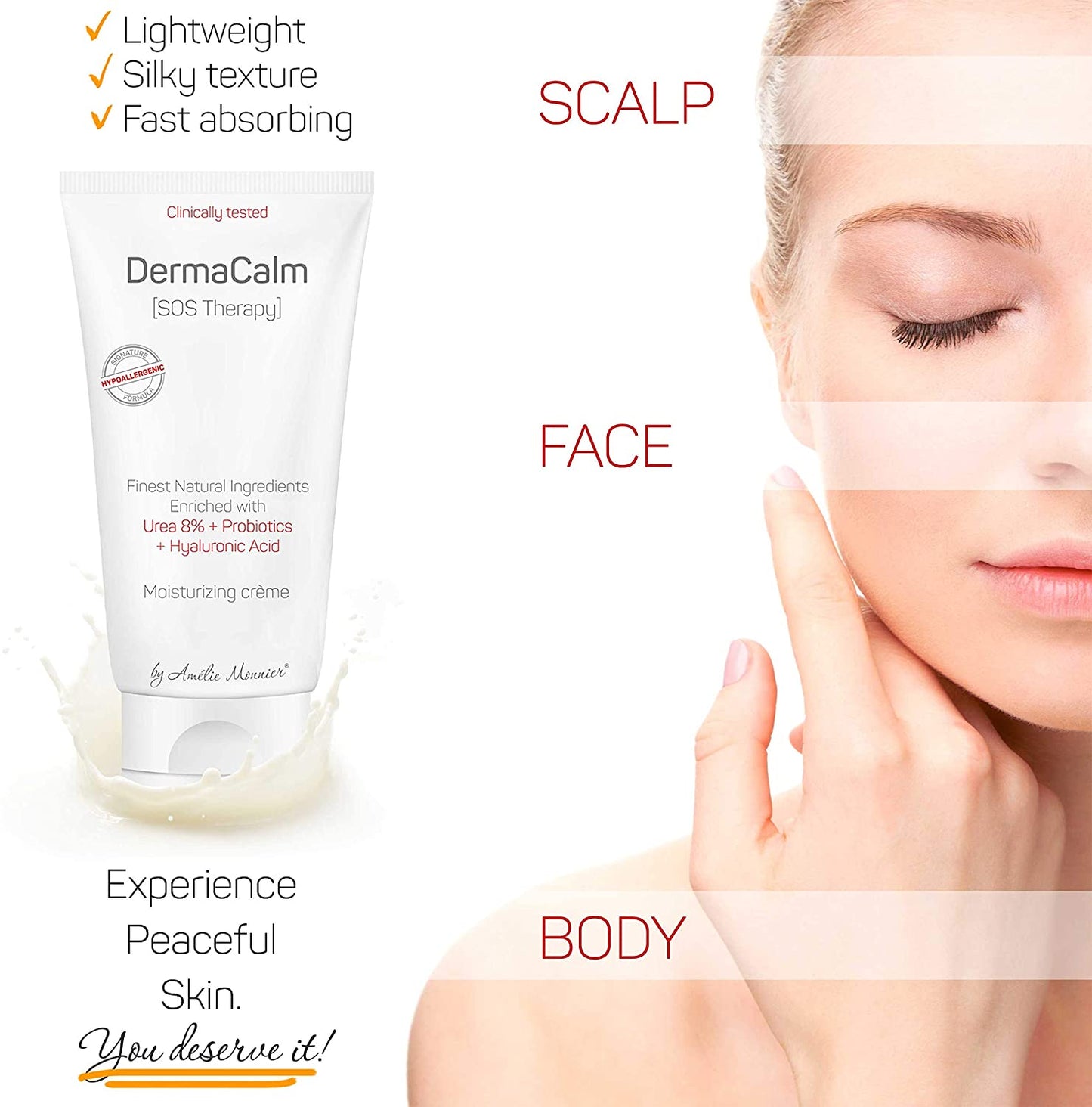 Amelie Monnier DermaCalm (SOS Therapy) Moisturizing Cream with 8% Urea, Probiotics & Hyaluronic Acid, 5 fl.oz / 150ml