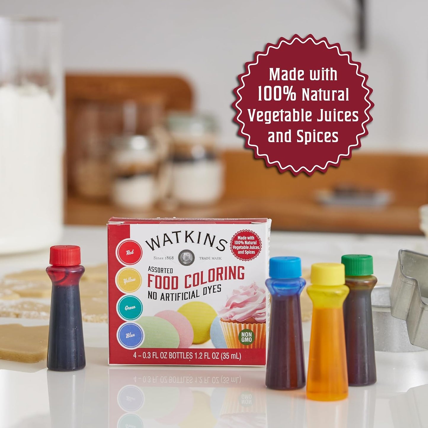 Watkins Assorted Food Coloring Red, Yellow, Green & Blue, 35 ml / 1.2 fl. oz.