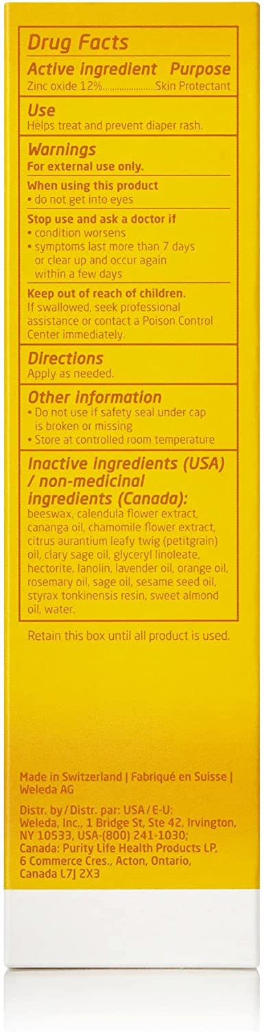 Weleda Baby Calendula Diaper Cream Contains 12% Zinc Oxide 2.8 Oz (81g)