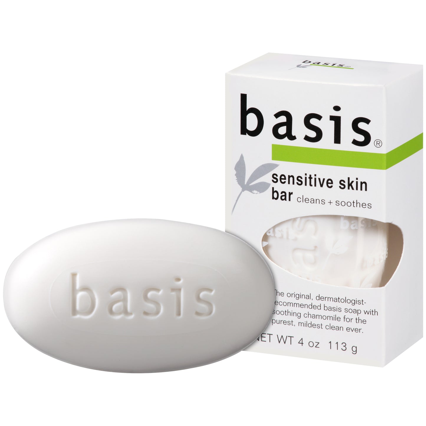 Basis Sensitive Skin Bar Soap with Chamomile and Aloe Vera, 4 oz. / 113 g