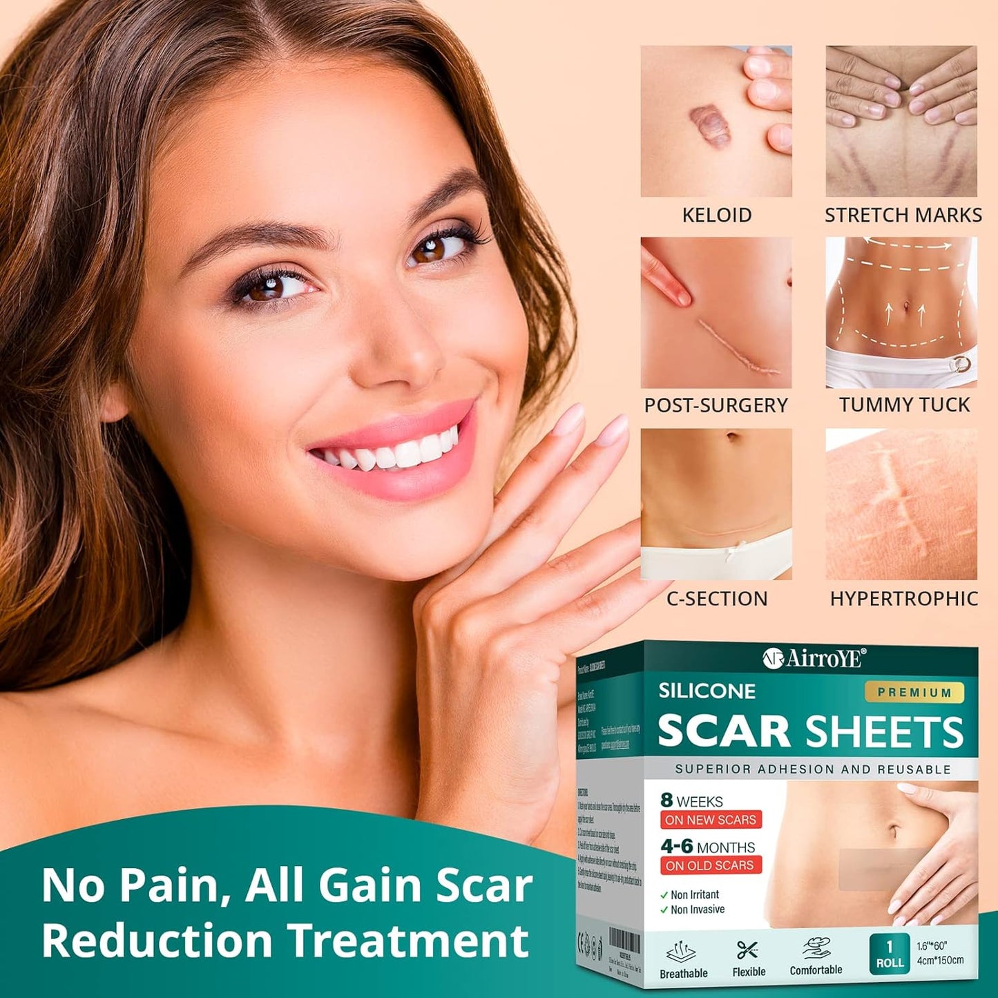 AirroYE Silicone Scar Sheets 4cm x 150cm 1 Roll