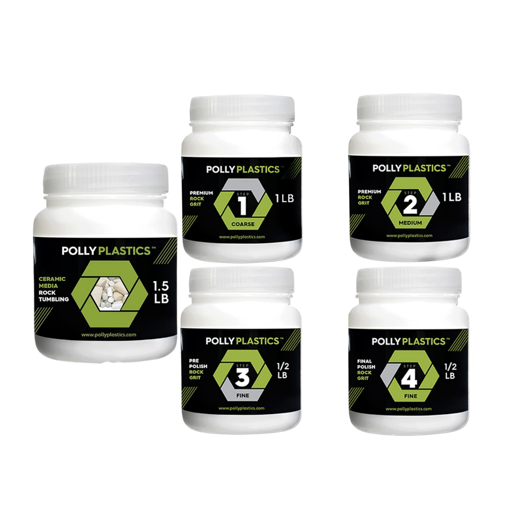 Polly Plastics Rock Grit and Ceramic Media Rock Tumbling, Set of 5