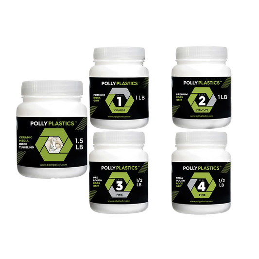 Polly Plastics Rock Grit and Ceramic Media Rock Tumbling, Set of 5