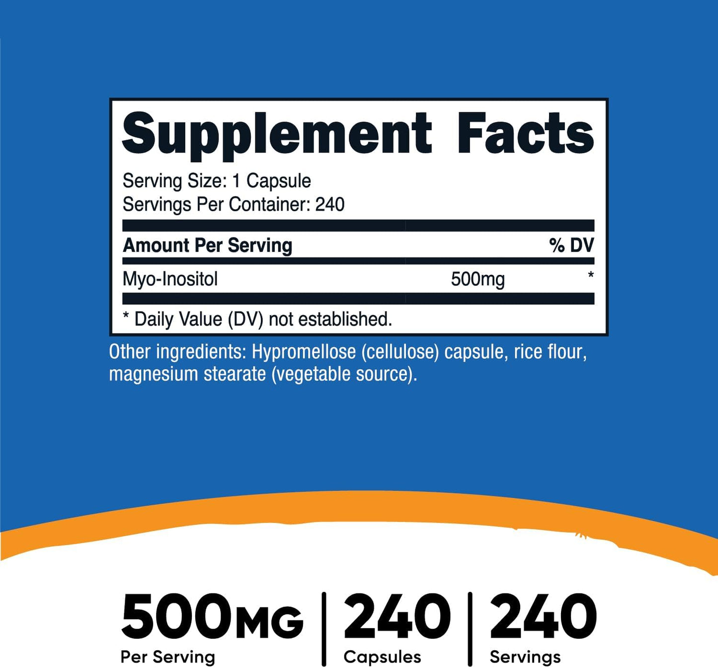 Nutricost Inositol as Myo-Inositol 500mg Supplement 240 Capsules