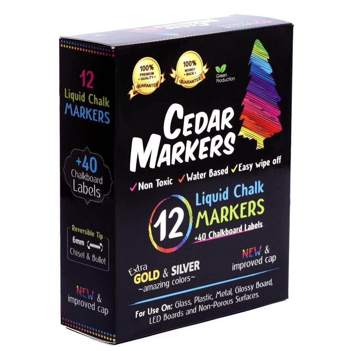 Cedar Markers Liquid Chalk Markers 12 count with Free 40 Chalkboard Labels