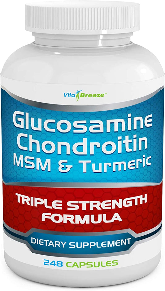 VitaBreeze Glucosamine Chondroitin MSM & Turmeric, Triple Strength Formula 248 Capsules