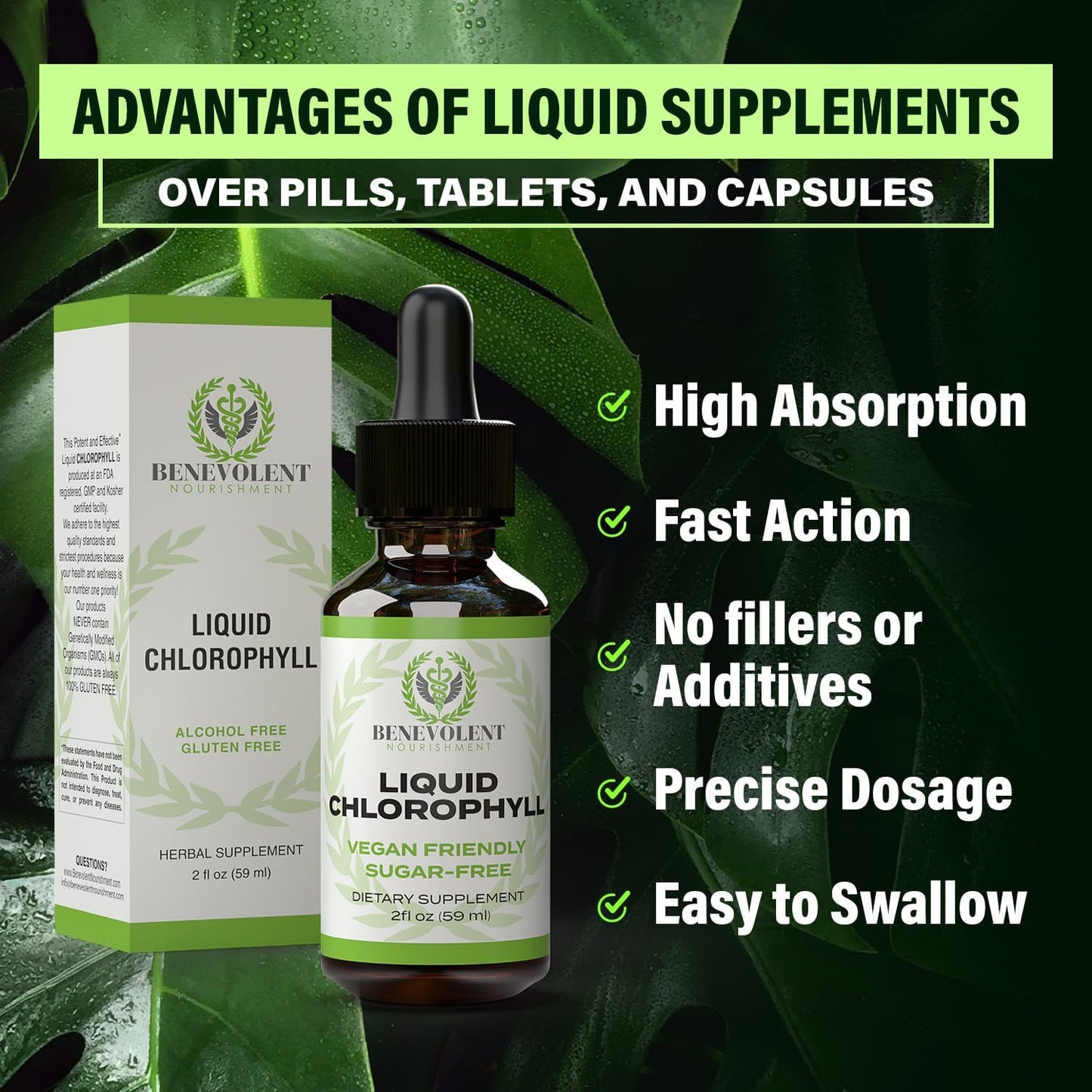 Benevolent Nourishment Liquid Chlorophyll Supplement Minty Flavor 2 fl oz / 59ml