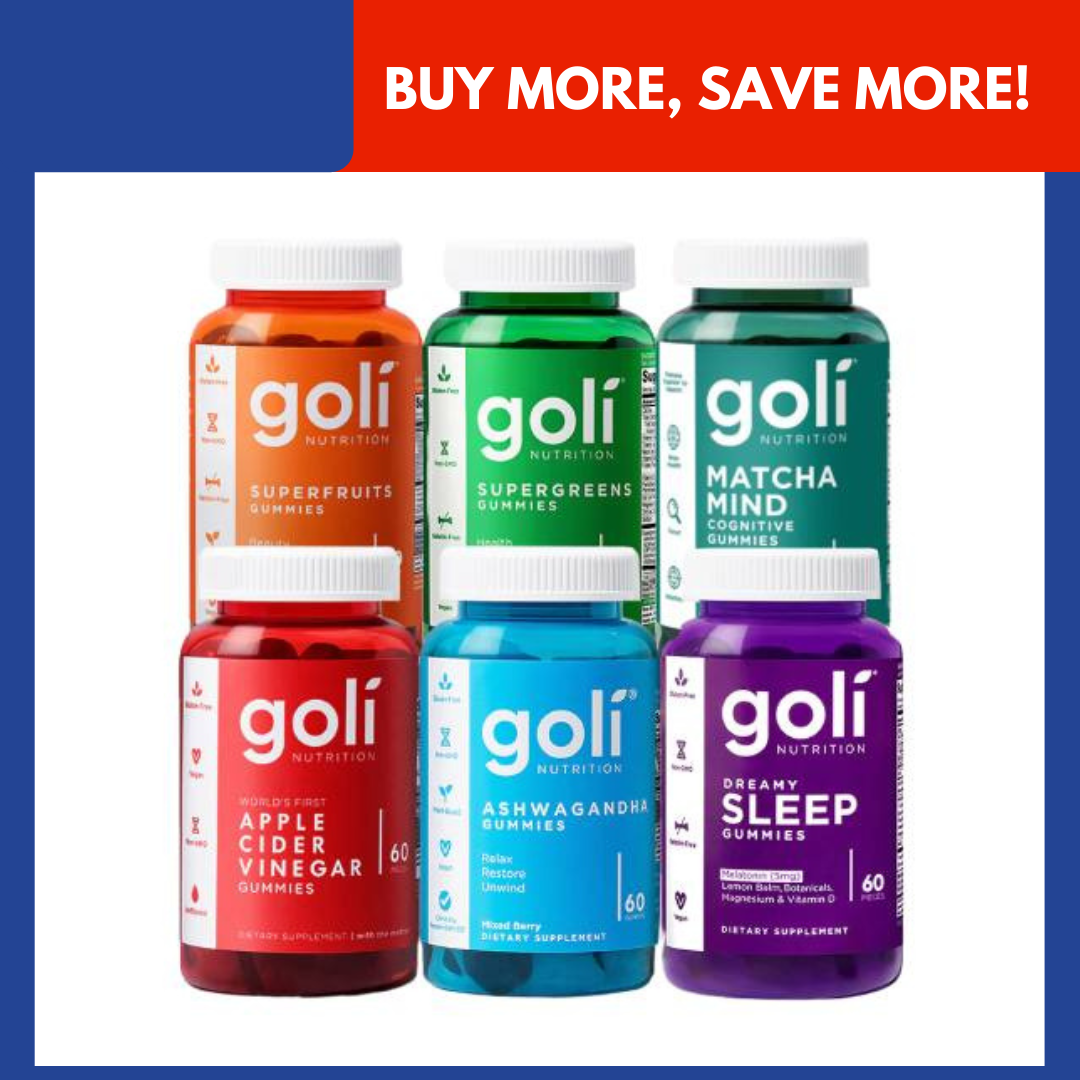 Goli 6-Pack GIFT SET Apple Cider Vinegar, Ashwagandha, Superfruits, Supergreens, Matcha and Dreamy Sleep, 60 gummies