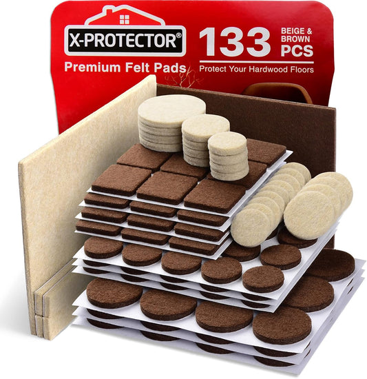 X - PROTECTOR Premium Felt Furniture Pads Brown and Beige, 133 Pieces