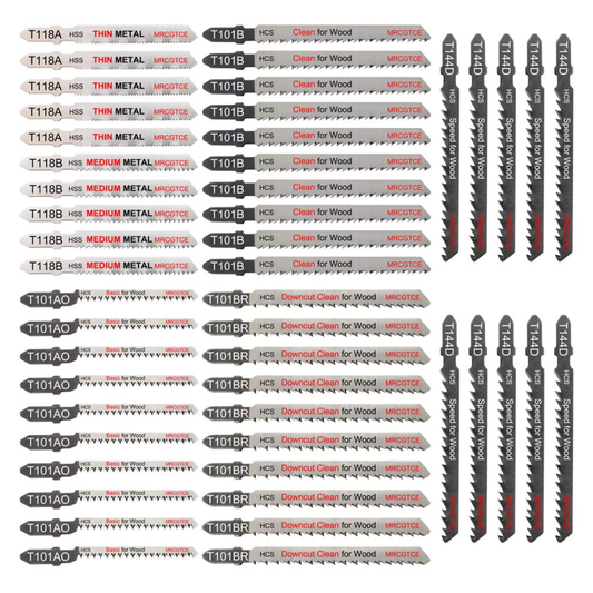 MRCGTCE 50-Piece Contractor Jigsaw Edge Refill Set, Assorted T-Shank Refill with Storage Case