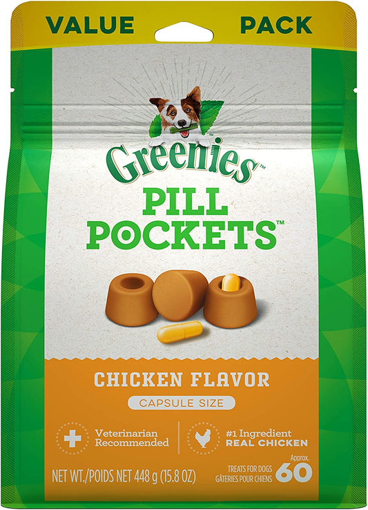 Greenies Pill Pockets Natural Dog Treats, Capsule Size, Chicken Flavor (60 Pcs)
