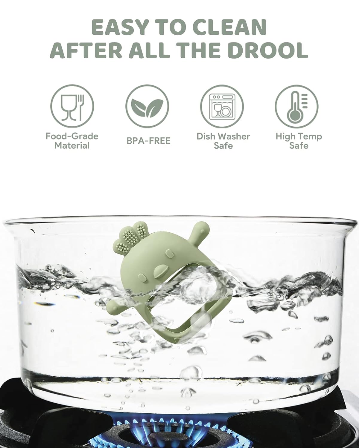 Baby Teething Toy Silicone Mitten Anti Dropping Wrist Hand Teethers (Green & Caramel)