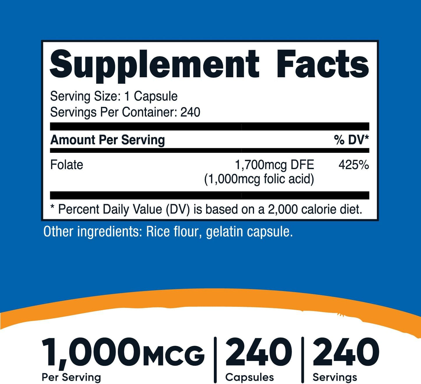 Nutricost Folic Acid Vitamin B9 1000mcg Supplement 240 Capsules