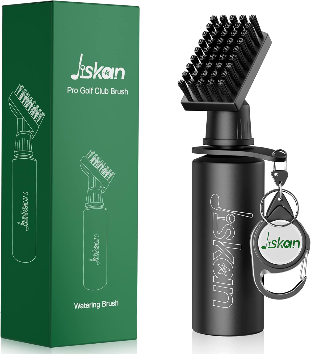 Jiskan Pro Golf Club Brush Cleaner With Retainer Clip And Squeeze Water Bottle 7.5 Inches Holds