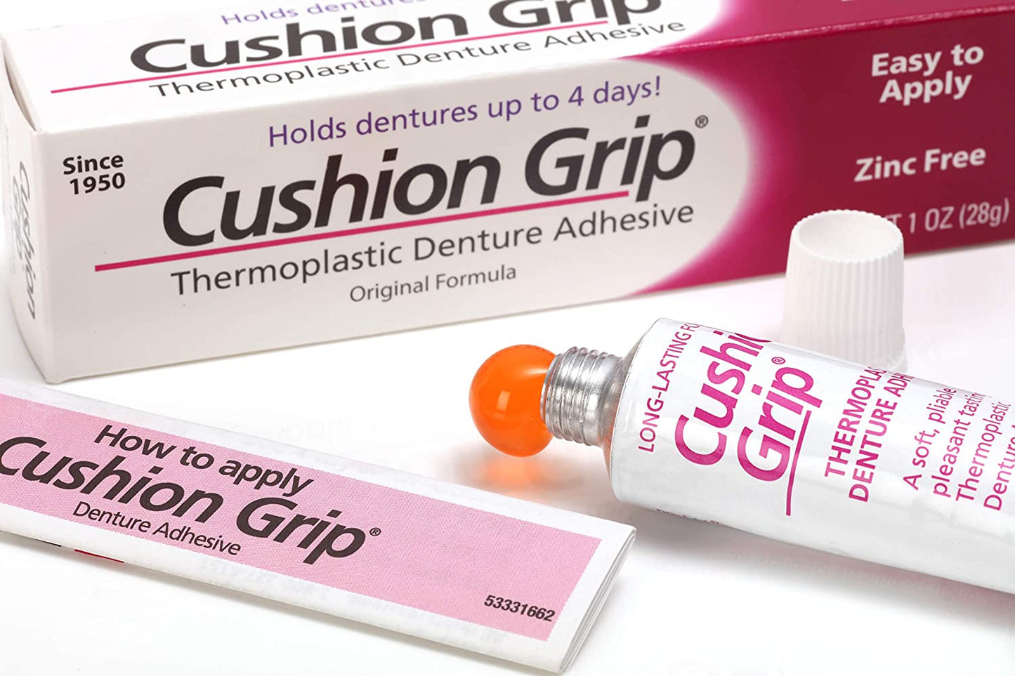 Cushion Grip Thermoplastic Denture Adhesive for Refitting Dentures, 1 oz (Packaging may Vary)