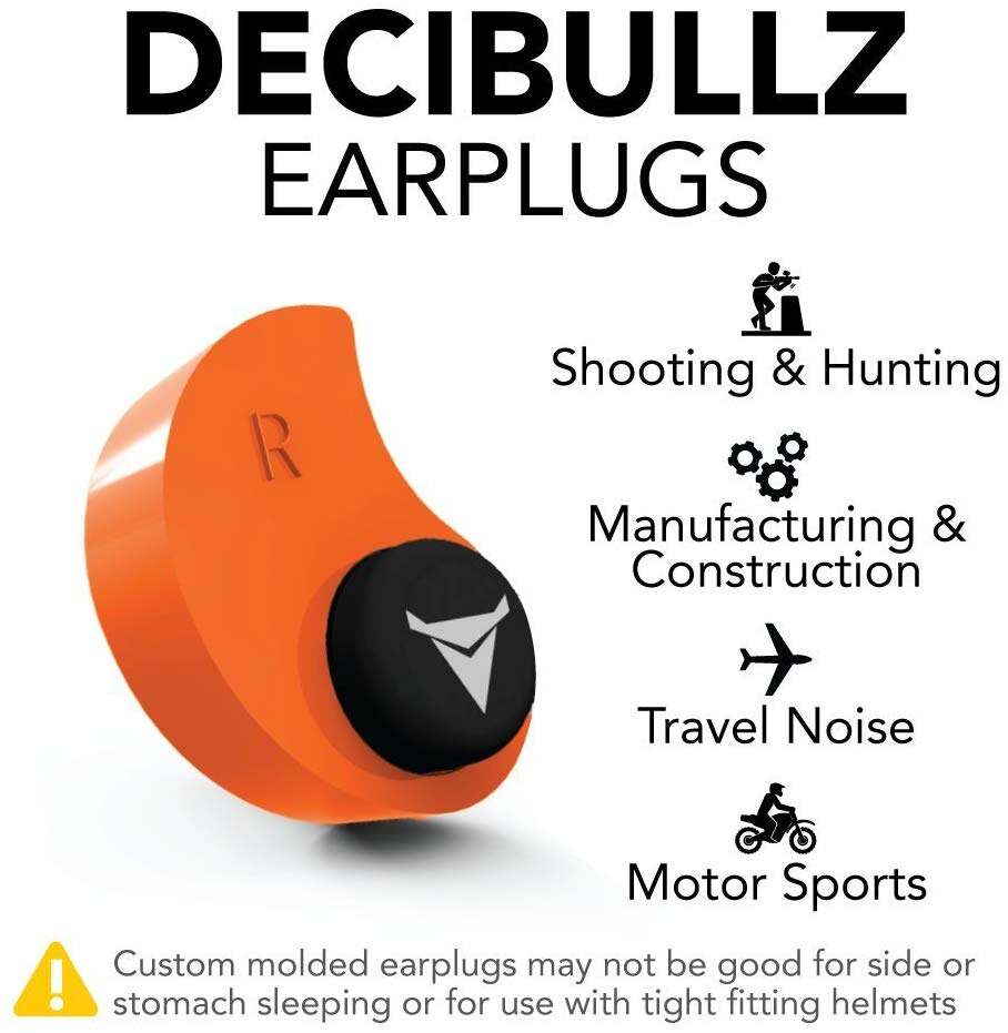 Decibullz  Custom Molded Earplugs, 31dB (NRR 31) Orange, 1 Pair