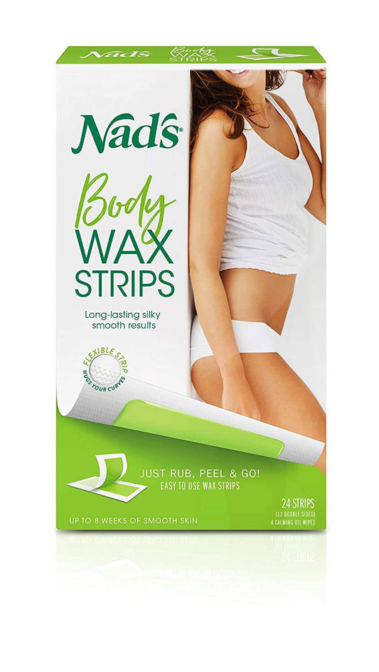 Nad's Body Wax Strips Hair Removal + 4 Calming Oil Wipes For Women, 24 Count