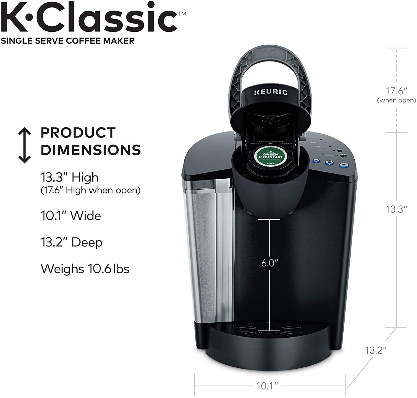 Keurig K-Classic K50 Coffee Maker, Single Serve K-Cup Pod Coffee Brewer, 6 to 10 Oz., Black, 120 Voltage