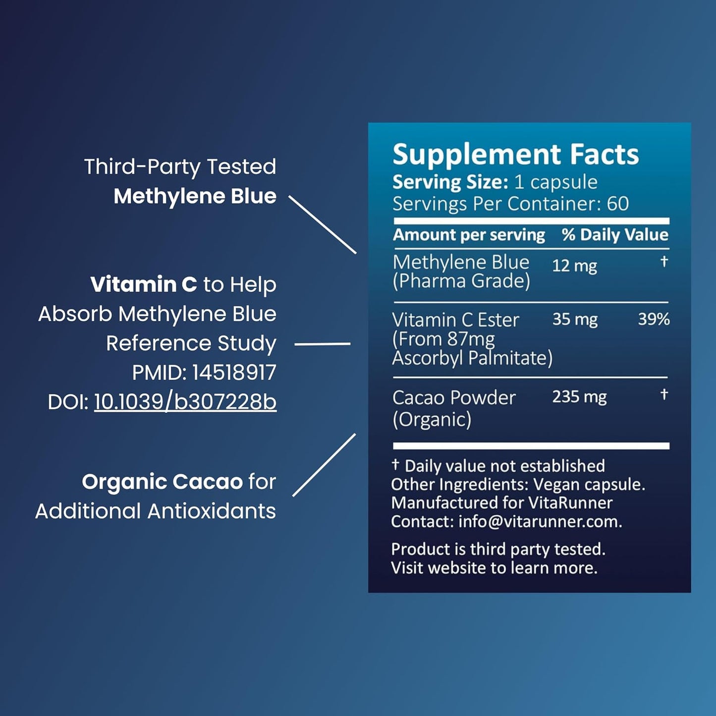 NutricelBlue Boost USP Grade Methylene Blue Dietary Supplement, 60 Capsules