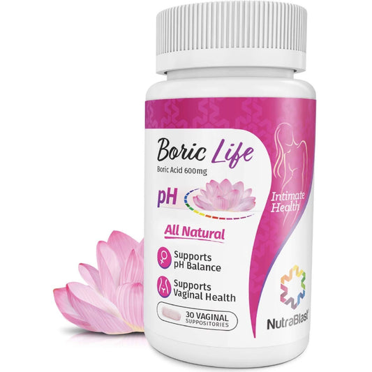 NutraBlast Boric Life Boric Acid 600 mg (30 Suppositories) Packaging may vary