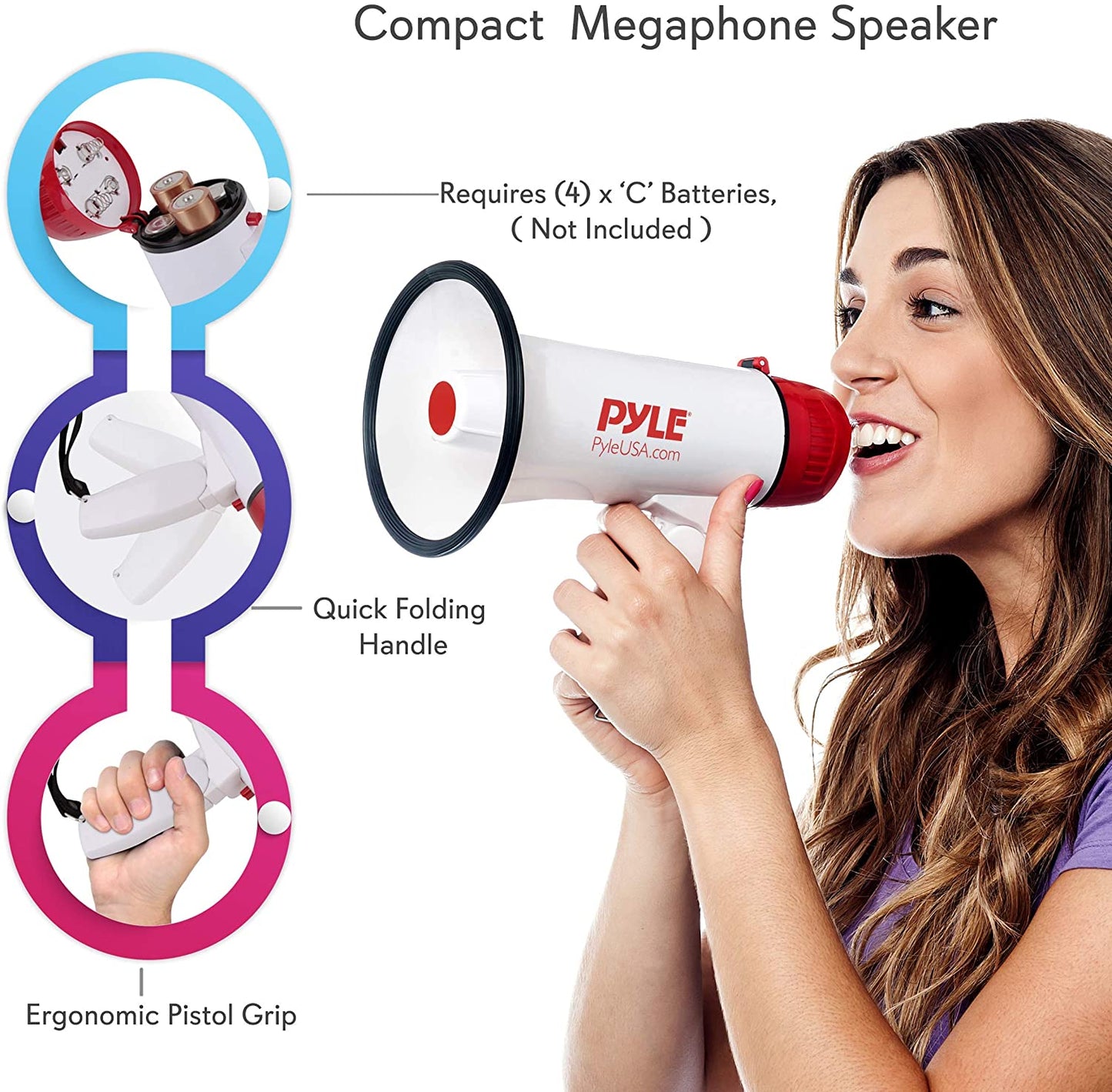Pyle Megaphone Speaker Lightweight Bullhorn - Built-in Siren, Adjustable Volume Control and 800 Yard Range - PMP30
