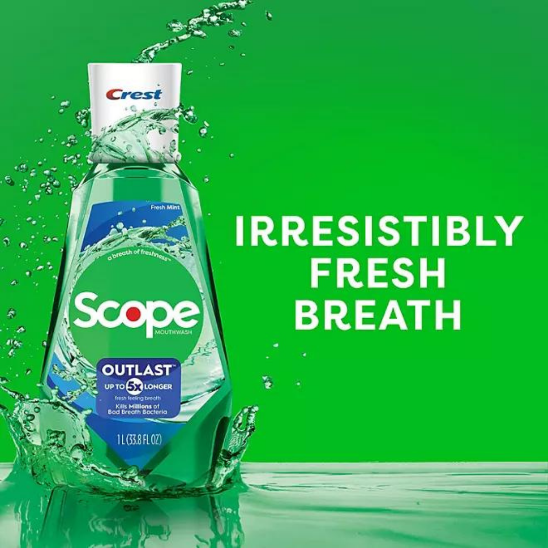 Crest Scope Mouthwash Rince-Bouche Outlast Fresh Mint 1 L (33.8 fl oz)