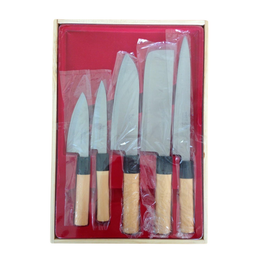 KAKUSEE Japanese Kitchen Knife with Wooden Box Case, Set of 5
