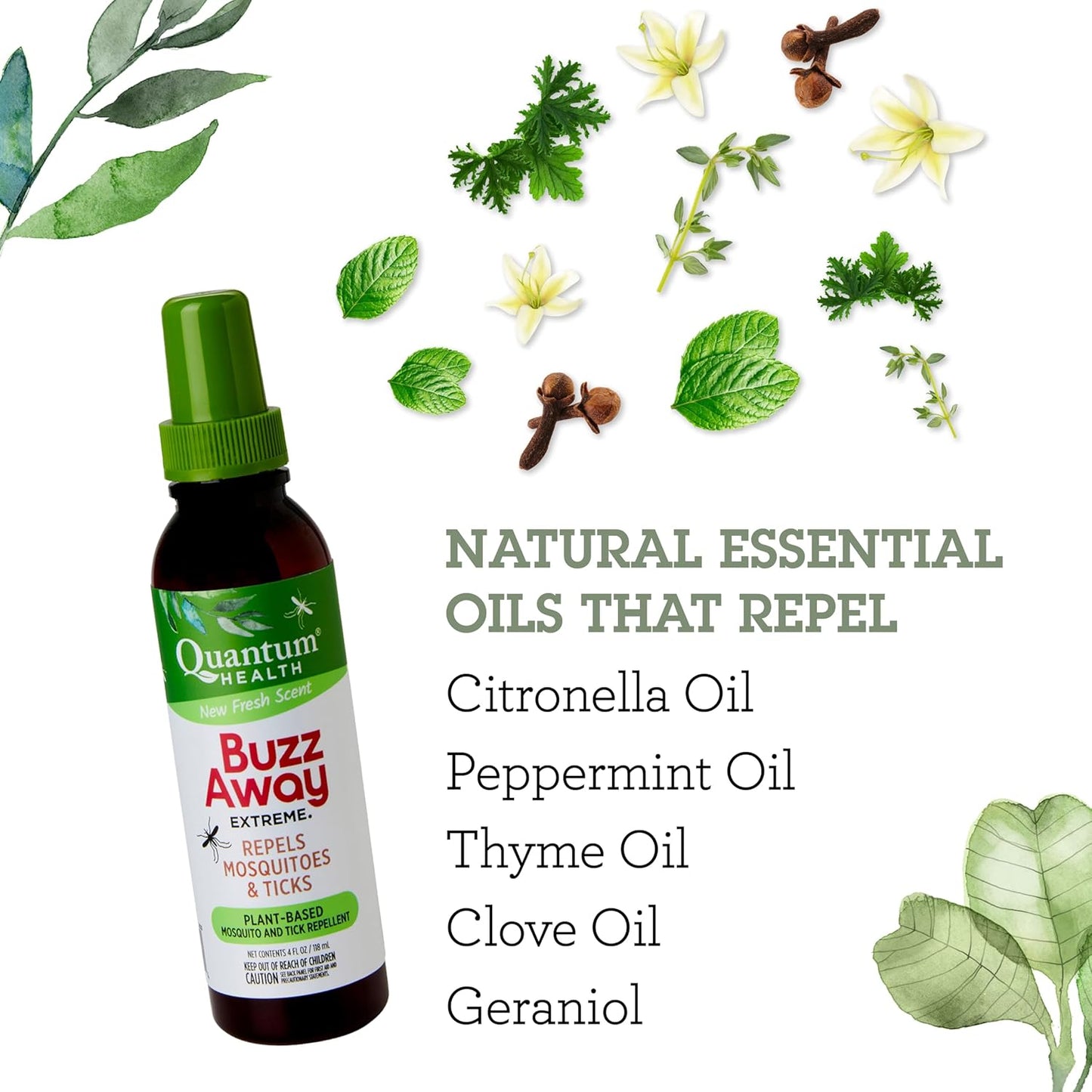 Quantum Health Buzz Away Extreme Plant Based Insect Repellent, Fresh Scent, 4 fl oz / 118mL