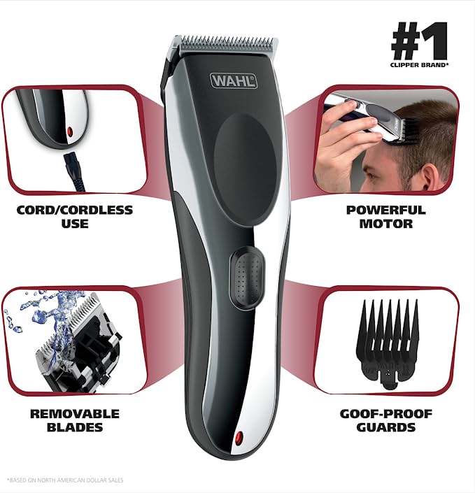 Wahl  Rechargeable Hair Clipper With Guards Model 79434 Hair Cutting Kit Premium Finishing Tools