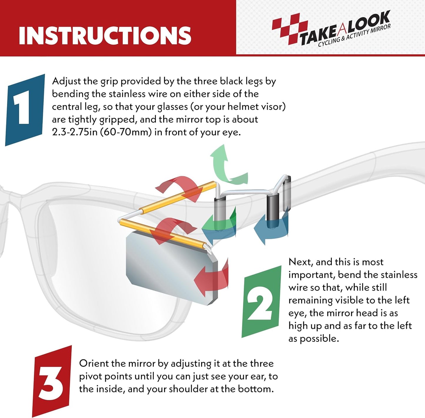 Take A Look Activity Mirror for Sunglasses or Bike Helmet Visors Rear View (Compact)