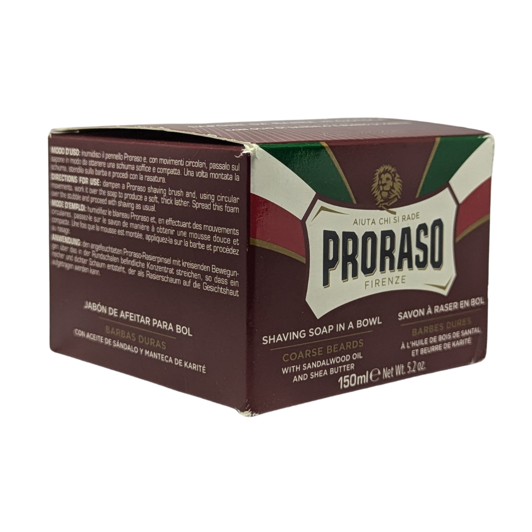 Proraso Shaving Soap in a Bowl Coarse Beards with Sandal Wood Oil and Shea Butter, 150 ml / 5.2 oz
